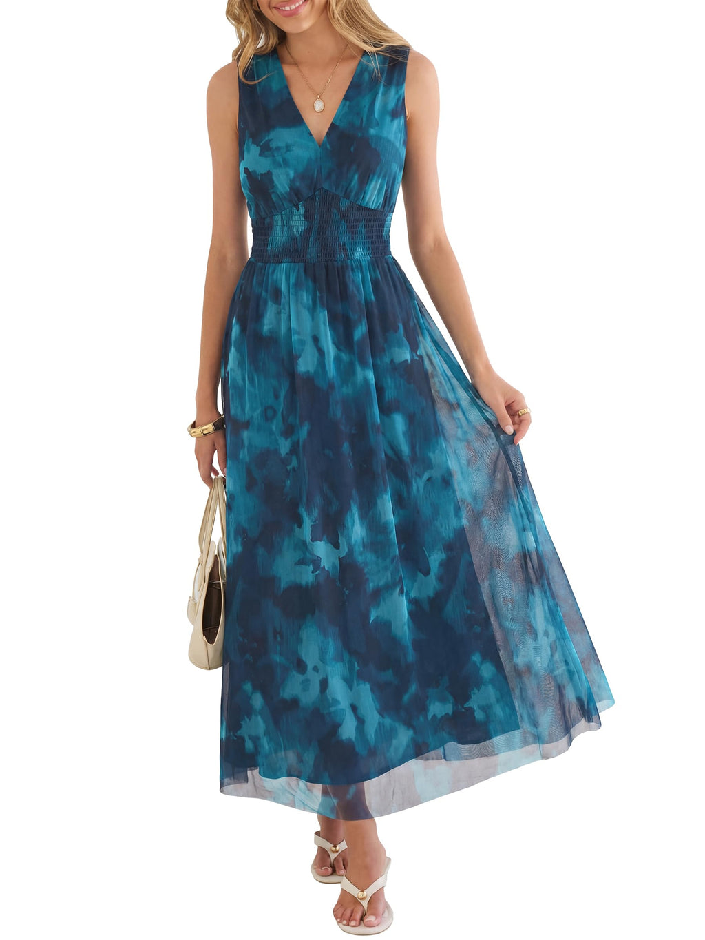 Womens Summer Floral Maxi Dress, A Line Tulle,Elegant for Wedding Guest & Beach Vacation,Flowy Casual Boho Outfits