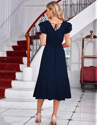 GRACE KARIN Womens Summer Dress V Neck Ruffle Sleeve Tiered Midi 2025