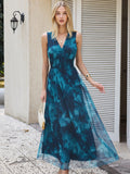 Womens Summer Floral Maxi Dress, A Line Tulle,Elegant for Wedding Guest & Beach Vacation,Flowy Casual Boho Outfits