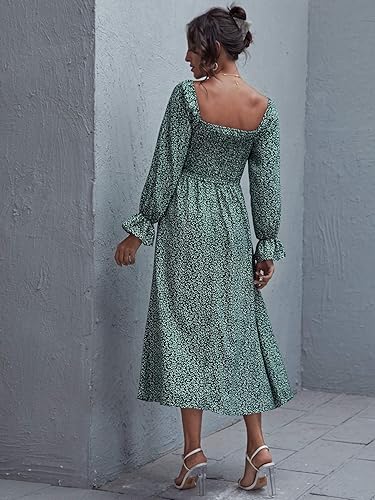 Floerns Womens Boho Maxi Dress Square Neck Smocked Long Puff Sleeve A-Line