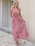 Womens Summer Floral Maxi Dress, A Line Tulle,Elegant for Wedding Guest & Beach Vacation,Flowy Casual Boho Outfits
