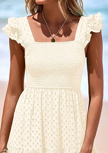 PRETTYGARDEN Cap Sleeve Maxi Dress Women Tiered Eyelet Long Summer Gown