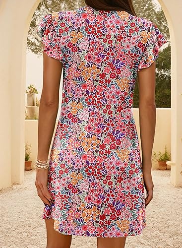 Dokotoo Womens V Neck Ruffle Mini Dress Summer Beach Loose Sundress 2025