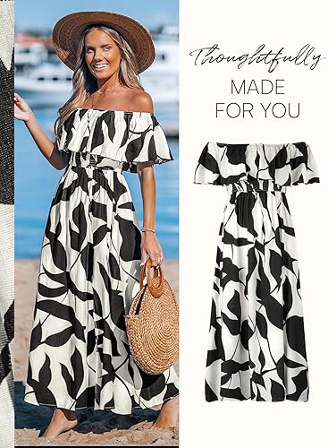CUPSHE Women Maxi Dress Off Shoulder Ruffle Floral Summer Slit Beachwear